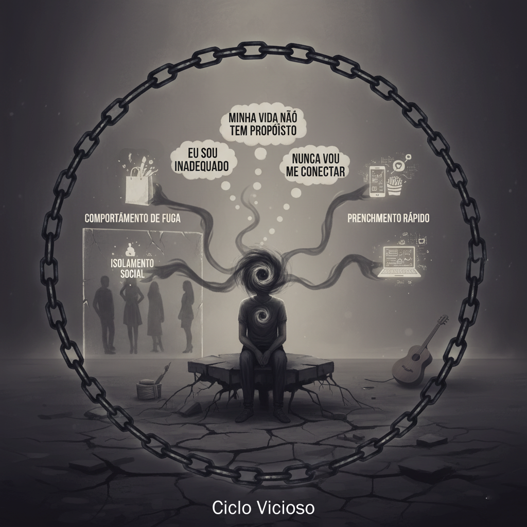 Ilustração sobre o ciclo vicioso do vazio emocional